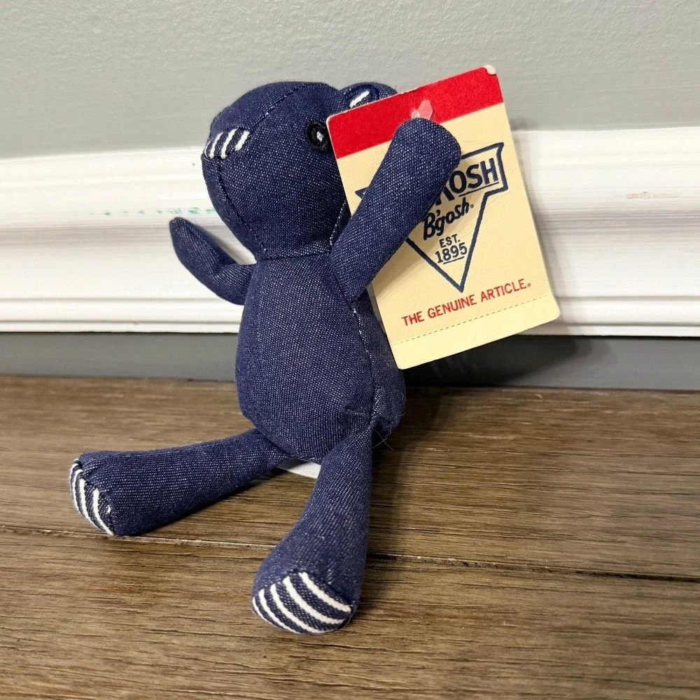 VTG 90's OshKosh Bgosh‎ Hickory Denim Teddy Bear Plush Indigo Blue Striped Small